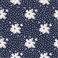 Dark seamless doodle pattern with chamomile flowers on navy blue background. Light flowers. Simple floral backdrop. vector