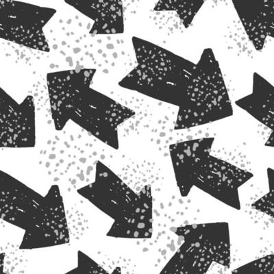 Hand drawn creative black arrow ink seamless pattern on white background.
