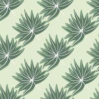 Exotic leaves seamless doodle pattern. Light pastel background with green foliage silhouettes. vector