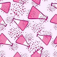 Isolated seamless pattern with pink glass bulb elements. White background with splashes. Medicine print. vector