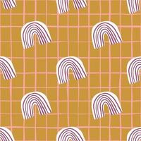 Scandinavian pattern in pastel tones. White and purple rainbows on ocher pink-lined background. vector