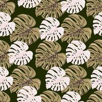 Vintage tropical monstera leaves seamless pattern. Retro style botanical foliage plants wallpaper. vector