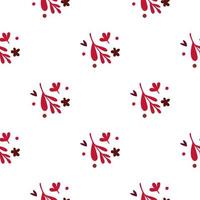 Small red flowers and leaf seamless pattern. Vintage background. vector