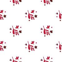 Small red flowers and leaf seamless pattern. Vintage background. vector