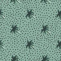 Hand drawn seamless pattern with doodle coconut palm tree print. Blue background with dots. vector