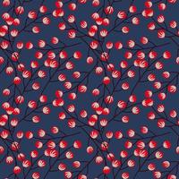 Decorative seamless pattern with random red berries elements. Navy blue background. Vintage style. vector