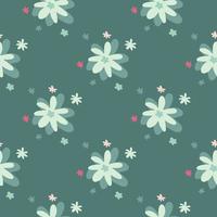 Pastel seamless pattern with daisy flowers. Chamomile elements in blue tones and light green background. vector