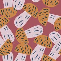 Wild forest food seamless random pattern with orange mushroom doodle elements. Pink background. vector