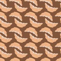 Simple food seamless pattern with orange croiisants stylized silhouettes. Flat delicious dessert ornament on brown background. vector