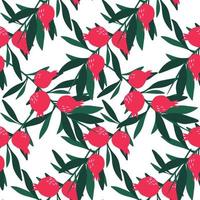 Pomegranate branch seamless pattern on white background. vector