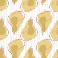 Pastel beige contoured pears seamless pattern in doodle style. Striped background. Natural food print. vector