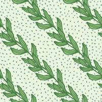 Vintage branch with leaves seamless pattern on light green background. Foliage backdrop vector