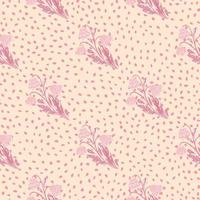 Scrapbook seamless pattern with abstract pink flower silhouettes print. Dotted background. Floral backdrop. vector