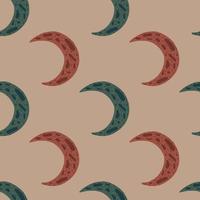 Seamless simple pattern with dark green and red moon ornament. Pale pink background. Kids print. vector
