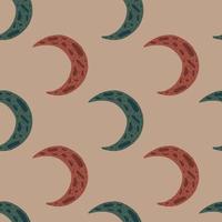 Seamless simple pattern with dark green and red moon ornament. Pale pink background. Kids print. vector