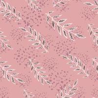 Decorative seamless pattern with white outline branches silhouettes random print. Pink background with splashes. vector