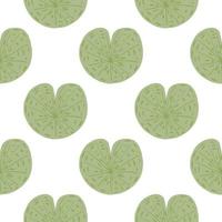 Isolated botany seamless pattern with doodle light green lily water ornament. Whita background. Simple style. vector