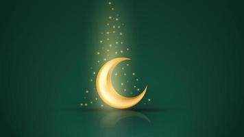 Ramadan Kareem greeting background with islamic 3D gold crescent moon and light confetti. Islamic decorative vector elements for Muslim holidays