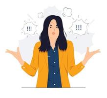 Businesswoman feeling angry with brain explosion stressed, shocked, surprise face, angry and frustrated. Fear and upset for mistake concept illustration vector