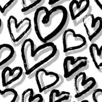 Black and gray hand drawn hearts seamless pattern on white background. vector