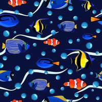 Fish underwater with bubbles. Undersea seamless pattern. vector