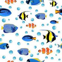 Kids underwater background. Undersea fish seamless pattern with bubbles. vector