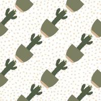 Creative cactus in pot seamless pattern in dodle style. Houseplant cacti backdrop. vector