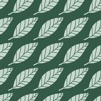 Light leafs seamless floral patern. Dark green background. Botanic simple backdrop. vector