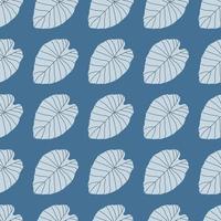 Nature seamless doodle pattern with light blue contoured leaves. Foliage print with bright background. vector
