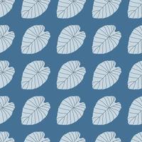 Nature seamless doodle pattern with light blue contoured leaves. Foliage print with bright background. vector