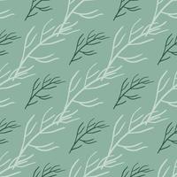 patrón creativo sin costuras con adornos de formas de ramas de color blanco y verde. fondo azul claro. vector