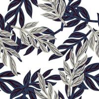 Isolated seamless pattern with navy blue simple leaf branches print. Random artwork with white background. vector