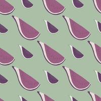 Pastel tones seamless doodle pattern with fig purple pastel ornament. Light green background. vector