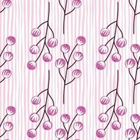 Vintage decorative seamless pattern with lilac creative berries elements. Grey light striped background. vector