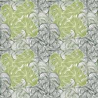 Organic herbal seamless pattern with purple and green outline contoured monstera leaf print. vector