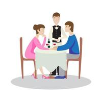 Romantic family dinner in a restaurant. Valentines dinner. vector