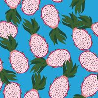 Pink pitayas seamless random pattern. Blue background. Bright contrast summer viramin backdrop. vector