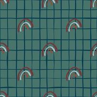 Simple random rainbow seamless pattern on lines background. Scandinavian style. vector