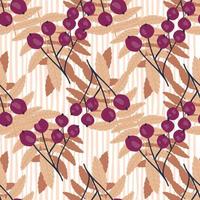 Autumn rowan berry and leaf seamless pattern. Floral backdrop. vector