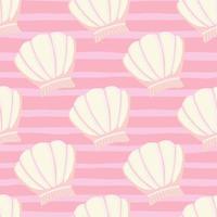 Abstract seashells seamless pattern on stripes background. Geometric sea ocean shell endless wallpaper. vector