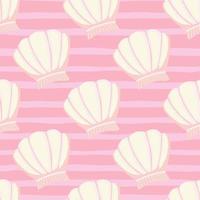 Abstract seashells seamless pattern on stripes background. Geometric sea ocean shell endless wallpaper. vector