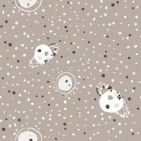 Pale simple cosmic seamless pattern with stars and planets. Dotted pastel beige background. Galaxy theme. vector