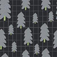 Light blue christmas tree with black background with check. Random seamless pattern. vector