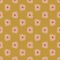 Pale tones seamless nature pattern with pink little scandi flowers shapes. Mustard yellow background. vector