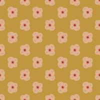 Pale tones seamless nature pattern with pink little scandi flowers shapes. Mustard yellow background. vector