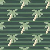 Hawaiian seamless pattern in pale green tones with tropical palm tree silhouettes. Striped background. vector