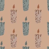 Hand drawn creative seamless pattern with pastel candles elements. Beige background. vector