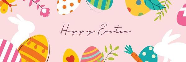Plantilla de fondo de tarjeta de felicitación de huevo de Pascua feliz. Se puede utilizar para invitación, anuncio, papel tapiz, volantes, carteles, folletos. vector