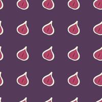 Bright seamless pattern with creative fig pink elements. Purple background. Tropic food print. vector