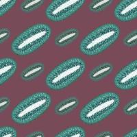 Seamless vitamin creative pattern with turquoise colored kiwi shapes. Purple background. vector